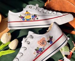 embroidered converse,embroidered converse low top,custom converse dog flower bear,embroidered sneakers,flower converse,g