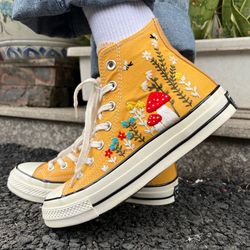 embroidered red mushrooms,sweet flower garden,converse high tops chuck taylor 1970 bees,best forgift