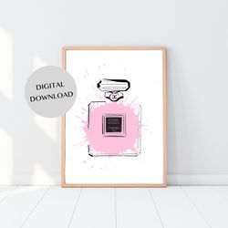 pink perfume bottle - minimalist simple digital print