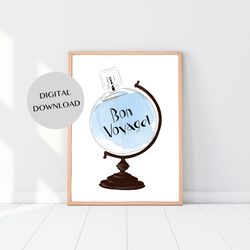 bon voyage globe perfume bottle - blue watercolor digital print