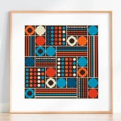 cross stitch pattern geometric, counted cross stitch retro sampler, 70's style, color blocks cross stitch pattern, pdf