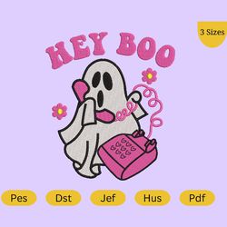 hey boo cute embroidery design, halloween embroidery design