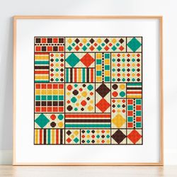 geometric sampler cross stitch pattern, mid century modern, counted cross stitch pattern contemporary cross stitch chart