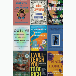 lessons in chemistry, demon copperhead, hello beautiful, outlive, mad honey bundle of top 9 books of 2023 to read