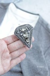 diamond brooch, handmade brooch, embroidered brooch, beaded diamond brooch, diamond, diamond jewellery