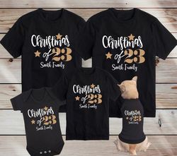 matching family christmas 2023 t-shirts with glitter personalised mum dad dog