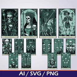 tarot cards minor arcana deck svg digital download, printable skull tarots cards ai svg png, fortune teller cards, mysti