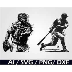 baseball player and catcher baseball svg digital download bundle svg files for cricut or silhouette for baseball mom dig