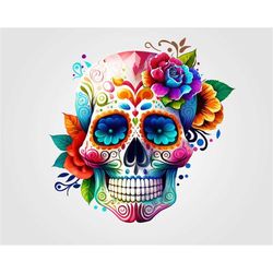 colorful sugar skull png day of the dead instant digital download, digital png file for cricut silhouette sublimation p