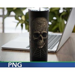 skulls and spider webs 20oz skinny tumbler wrap digital download, horror tumbler sublimation gothic tumbler wrap, spider