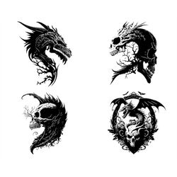 skull pack png cut file, dragon skulls, human skull horror art instant download, evil skull png skull clip art, for d&d