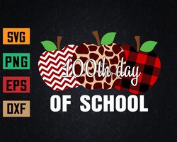 happy 100 days of school apple leopard plaid teacher student svg, eps, png, dxf, digital download