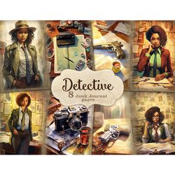 detective collage sheet | black woman junk journal paper