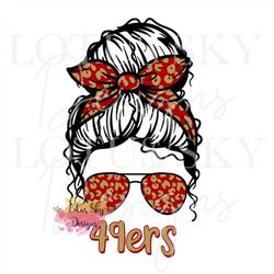 49ers leopard messy bun | ready to press | sublimation heat press design | transfer