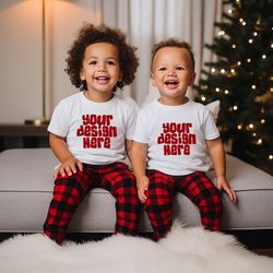 kids white tshirt mockup white 3001 bella canvas christmas shirt mock-up family pyjamas pjs mockup holiday child toddler