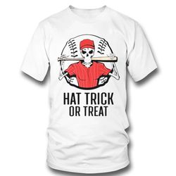 skeleton red hat trick or treat halloween illustration shirt sweatshirt, tank top, ladies tee