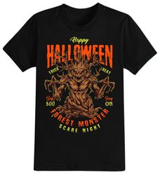 forest monster 2 halloween t-shirt for men, women & kids 100 cotton black shirt, funny scary t-shirts