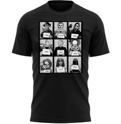 halloween movie mug shots t-shirt for men, women & kids 100 cotton black shirt, scary movies t-shirts