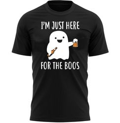 just here for the boos halloween t-shirt for men, women & kids 100 cotton black shirt, funny t-shirts