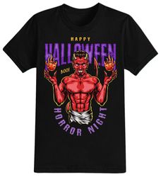 devil horror night halloween t-shirt for men, women & kids 100 cotton black shirt, funny scary t-shirts