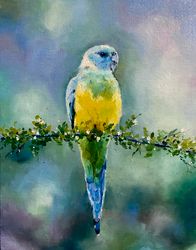 original oil painting "parrot on a branch"