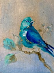 original oil painting "a blue bird"