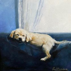 original oil painting "sleeping puppy"