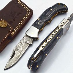 beautifull custom handmade damascus steel pocket folding knife,