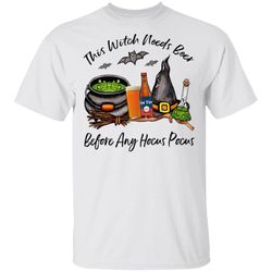 fat tire this witch needs beer before any hocus pocus halloween t-shirt