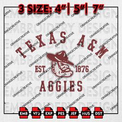 NCAA Texas AM Aggies Embroidery files, NCAA Embroidery Designs, Texas AM Aggies Machine Embroidery Pattern