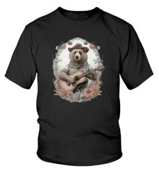 bear with hat playing guitar youth graphic tee