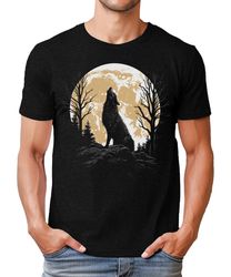 mens howling wolf shirt graphic tee short sleeve fall tshirt