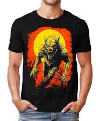 werewolf lunge halloween mens graphic tee premium short sleeve shirt