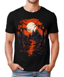 haunted graveyard halloween mens graphic tee premium short sleeve shirt