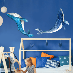 starry whale sticker children's room starry whale sea animal wall sticker