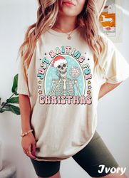 comfort colors just waiting for christmas shirt, skeleton christmas tshirt, funny christmas shirt, christmas shirts for