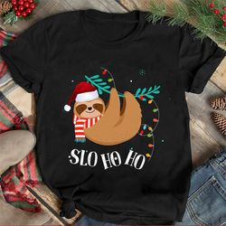 cute and funny sloth slo ho ho christmas t-shirt - family shirts men, woman christmas t shirts