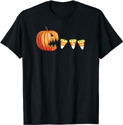 funny halloween pumpkin jack o lantern eating candy corn t-shirt