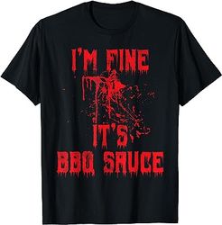 blood splatter - i'm fine bbq sauce funny halloween zombie t-shirt