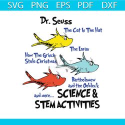 science and stem activities svg, dr seuss svg, the cat in the hat svg, how to grinch stole christmas svg, the lorax svg,