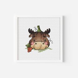 halloween cross stitch, elk cross stitch pattern pdf pumpkin with elk face hand embroidery digital file instant download