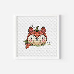 cute fox cross stitch pattern, pumpkin fox face, diy halloween hand embroidery instant download pdf file pumpkin carving