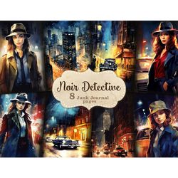 noire detective junk journal paper | woman ephemera