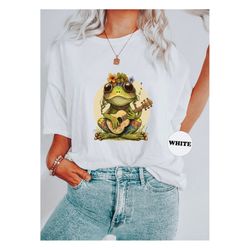 guitar frog shirt, cute frog playing acoustic guitar hoodie, boho style tshirt, bohemian sweatshirt, hippie tees, music