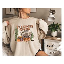 It's Spooky Season Y'all Shirt, Western Halloween T-shirt, Retro Halloween Pumpkin Sweatshirt, Spooky Vibes Hoodie, Cowg