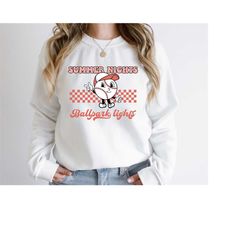 distressed summer nights ballpark lights baseball sweatshirt, gift for sport lovers, baseball player shirts, baseball se