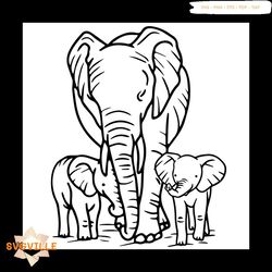 mama and two baby elephants, family elephant svg