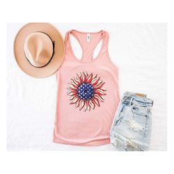 american usa sunflower tank top, usa sunflower tank, sunflower shirts, sunflower lover,gift for american, 4th of july fl