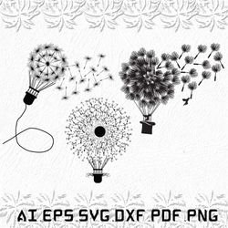 dandelions svg, dandelions flower svg, flowers svg, balloon, air balloon, svg, ai, pdf, eps, svg, dxf, png