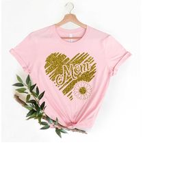 Mom Love heart Shirt,  Glitter Appearance Heart Mom Gift for Wife, Mama Shirt, First Mother's Day, Gifts for Women mothe